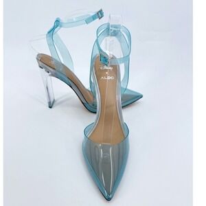 DisneyXAldo‎ Glass Slipper Cinderella Elsa Clear Blue Heels Pointed Toe Womens 8